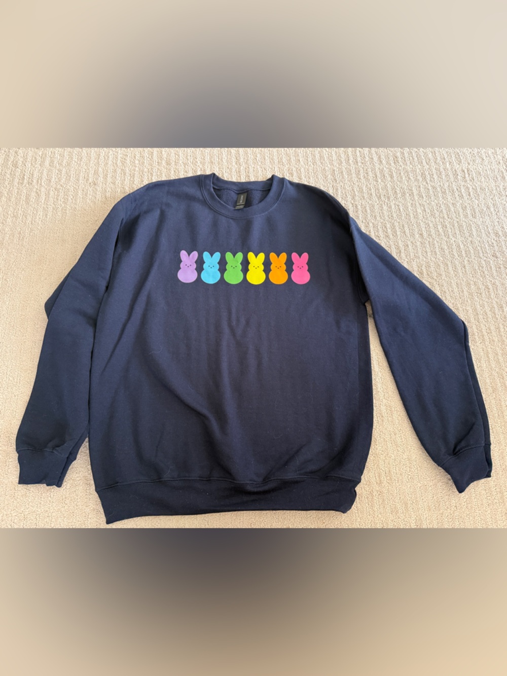 Gildan Navy Sweatshirt with Rainbow Peeps Bunny Design